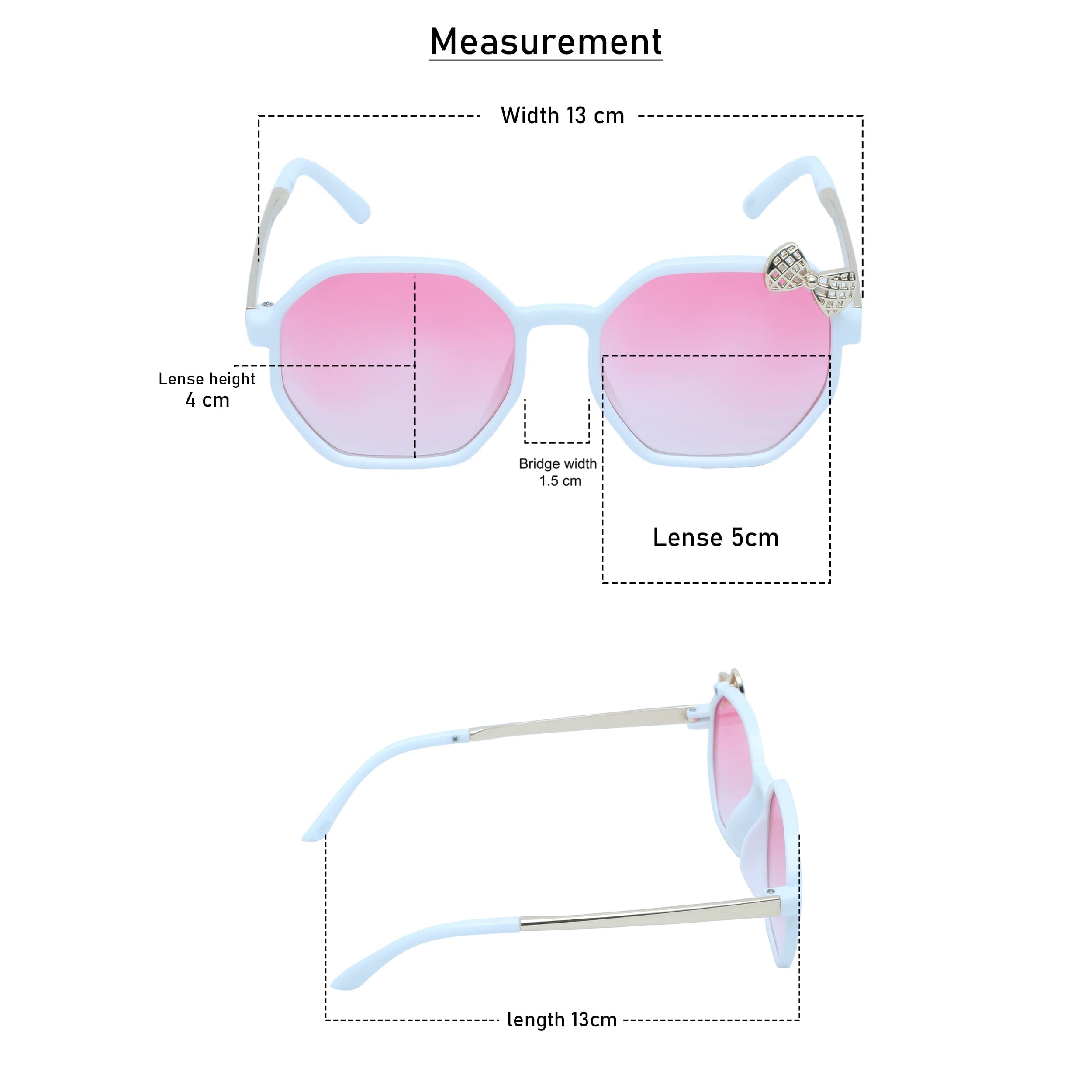 SPIKY Girls Hexagon Polarized Hexagonal Sunglasses With Protective Case White Frame, Pink Lens, Free Size - (Pack Of 1), White & Pink - Image 7 thumbnail