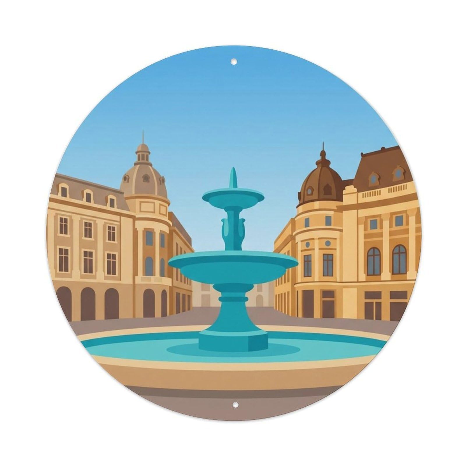 Bucharest Landmark Square City Europe Classic Destination Metal Tin Sign Plaque Wall Decor for Cafe, Man Cave, Club Bar, Office, Home Garden Round Metal Poster 8x8Inch