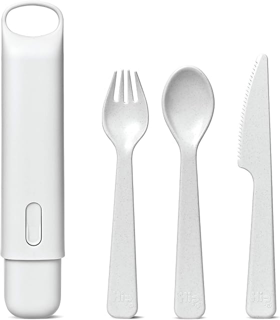 Hip Cutlery Set - Reusable Utensils with Portable Travel Case for Storage - Eatware for Lunchboxes, Picnics, Camping, & More - BPA Free & Recyclable - Includes Knife, Fork and Spoon - Cloud
