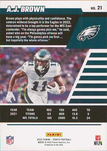 Miniatura 2 de 2022 Panini Zenith Retail #21 A.J. Brown Philadelphia Eagles Football Card - GotBaseballCards
