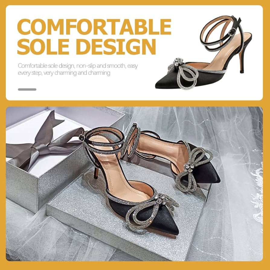 Amazon.com | Satin High Heel Rhinestone Bow Pointed Toe Low Amazon.com | Satin High Heel Rhinestone Bow Pointed Toe Low
