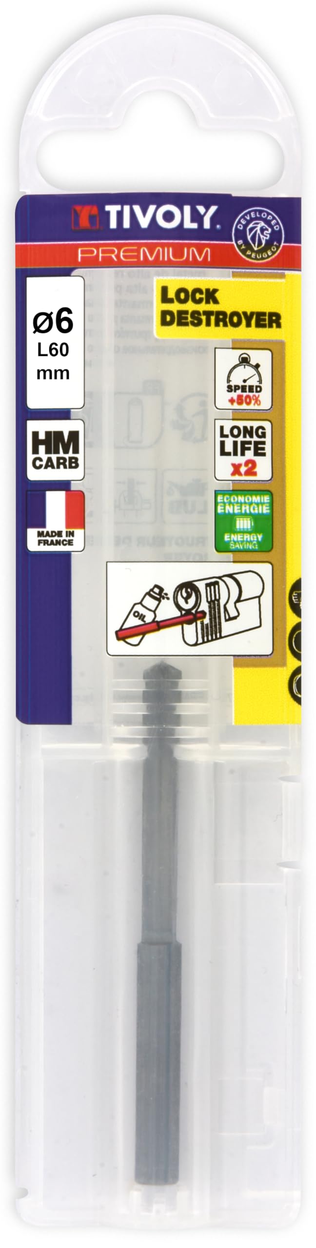 Punta TIVOLY metallo carburo monoblocco distruggendo serrature Ø 6 mm L 67 mm - 82400110001