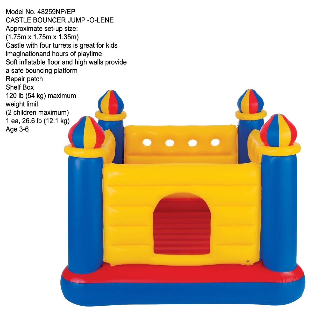 VWretails® Playhouse Inflatable Jump-O-Lene Bouncer and Castle Ball Pit for 3-6 yrs (Blue, Yellow, Red) (Castle Bouncer) 2