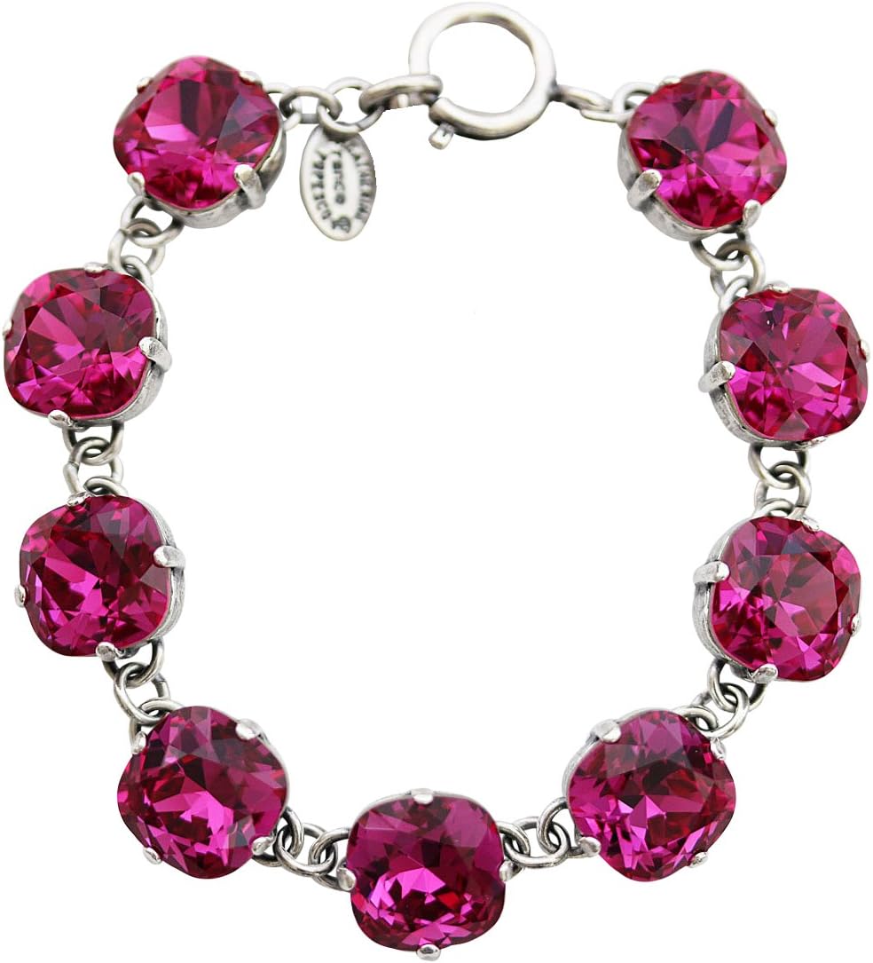 Catherine Popesco Silvertone Crystal Round Bracelet, 7.25" Fuchsia 1696