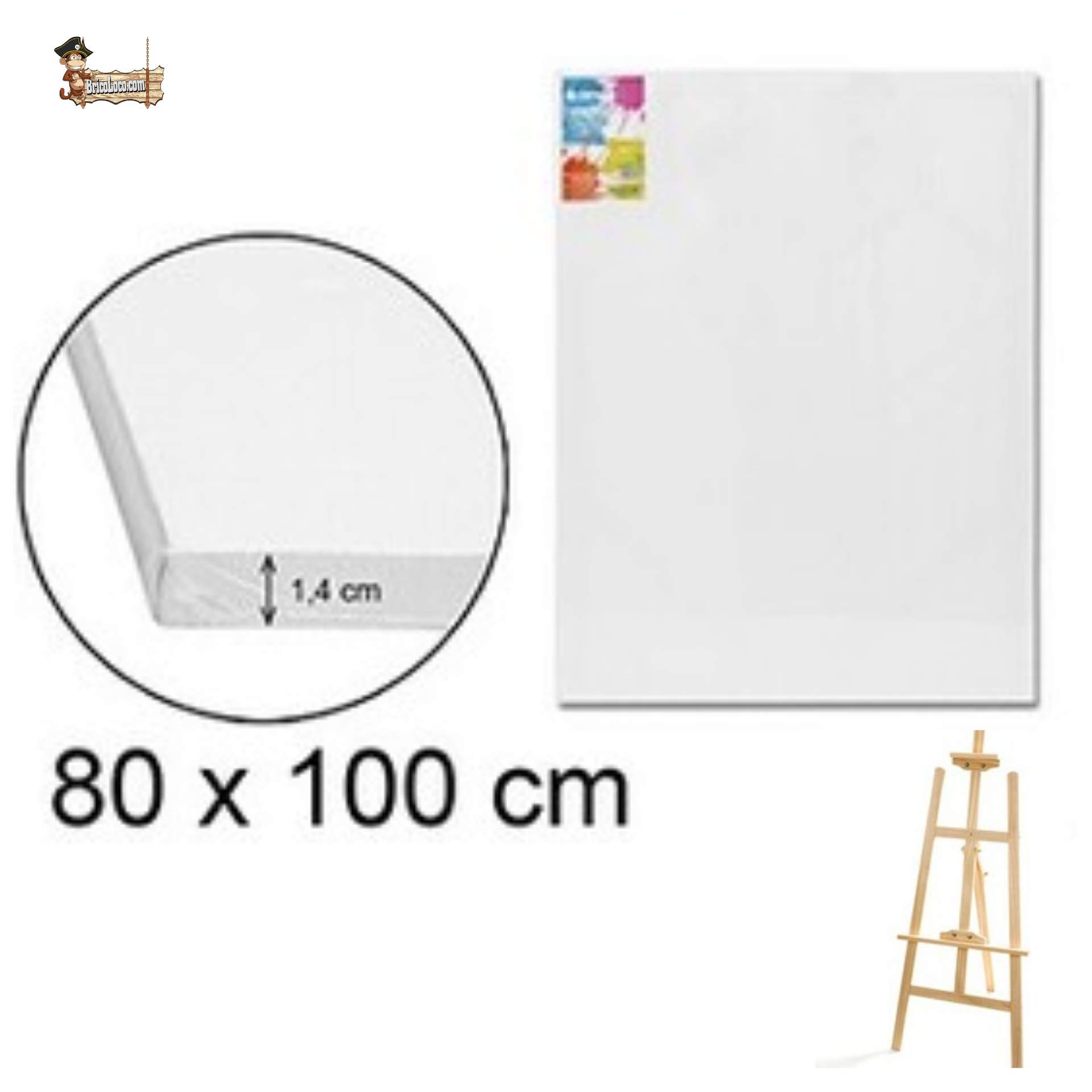 BricoLoco drewniana sztaluga na płótnie sztaluga do malowania dla dzieci dorosłych 120 cm plus płótno 80 x 100 cm zestaw płótno i sztaluga malarska