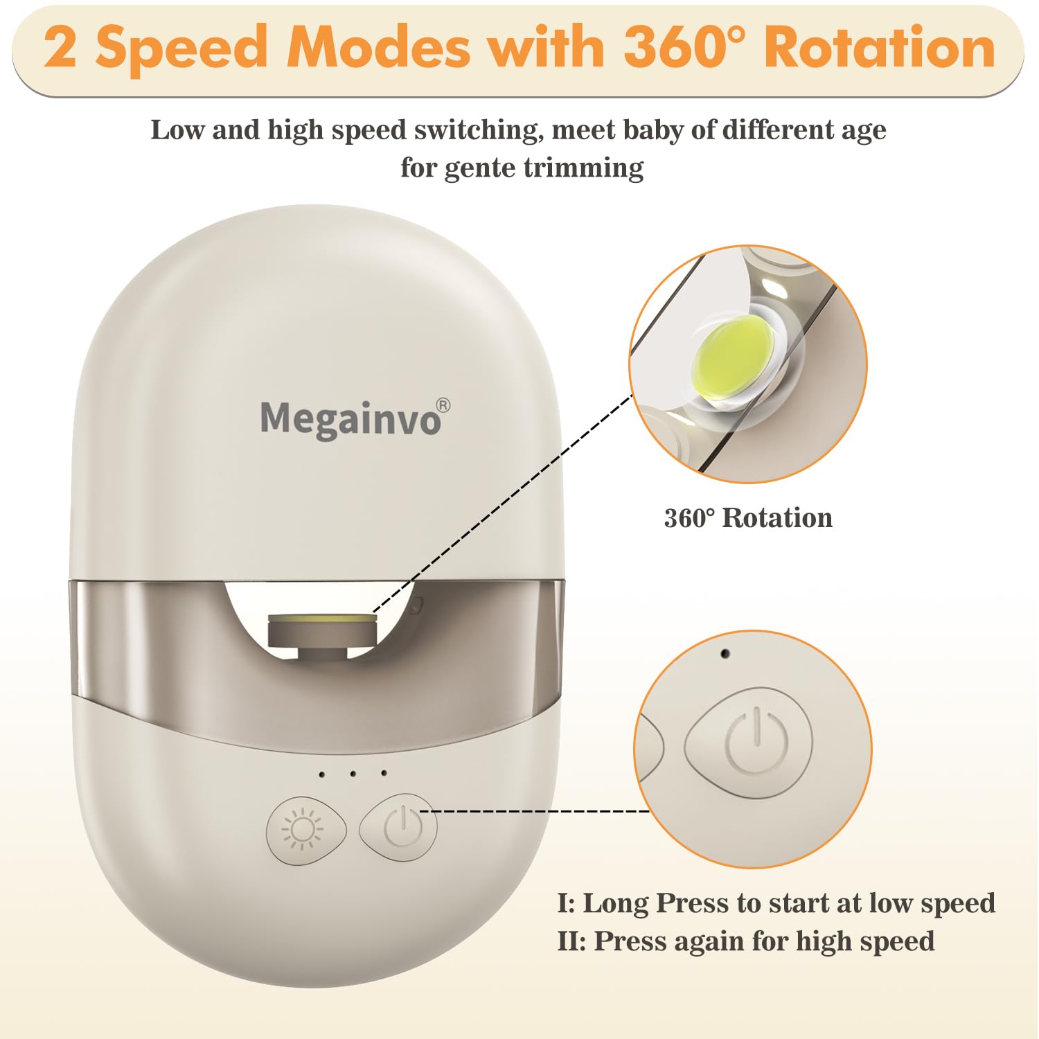 Megainvo Lima Unghie Neonato Elettrico Rechargeable Tagliaunghie Neonato Bambini Taglia Unghie Neonati con Luce & Rettifica Testine Deposito, Lima elettrica per unghie per Neonati Kit Unghie Neonato