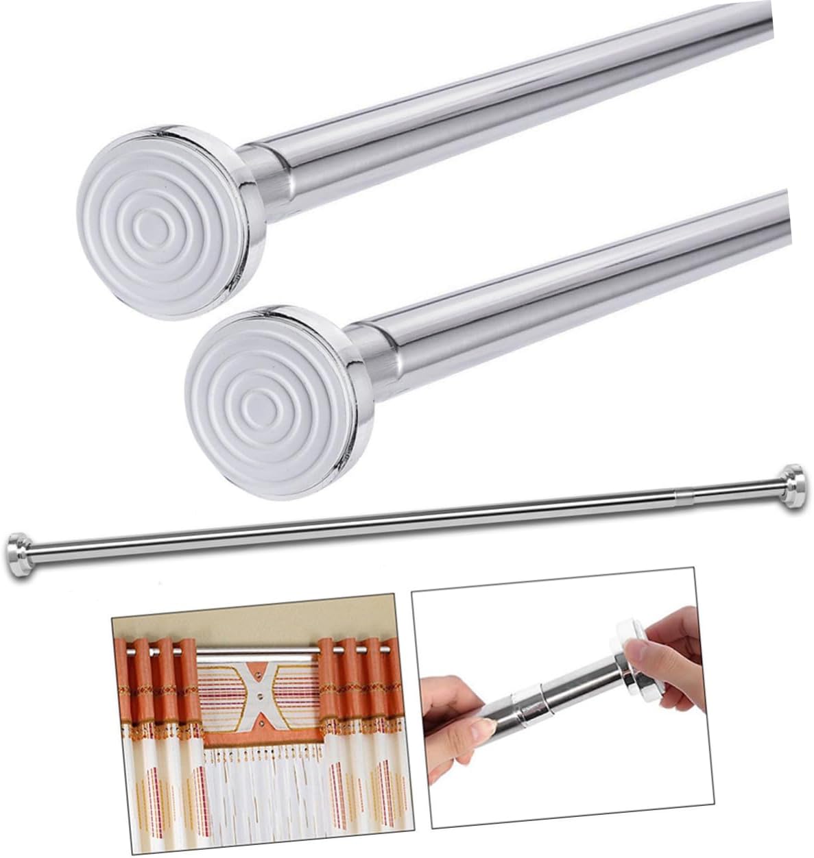 Extendable Shower Curtain Rod Stainless Steel Tension Rod for Bathroom and Wardrobe No Drilling Design Fits Multi Purpose Clothes Drying Pole