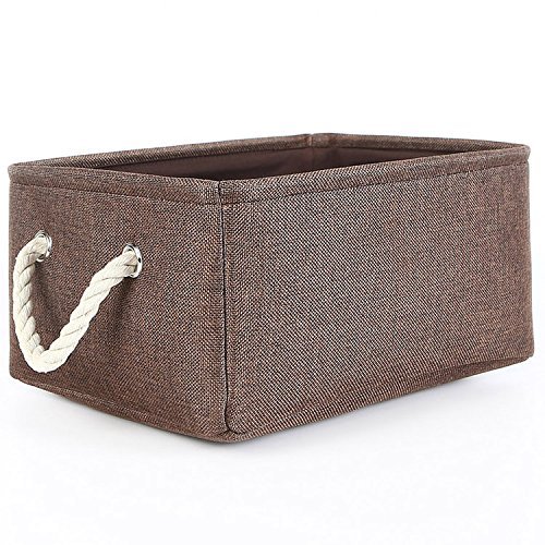 100% Natural Linen & Cotton Collapsible Rectangular Fabric Storage Bins Storage Baskets Organizers with Handles for Toy Organizer,Clothes Storage,Pet Toy Storing Larger size