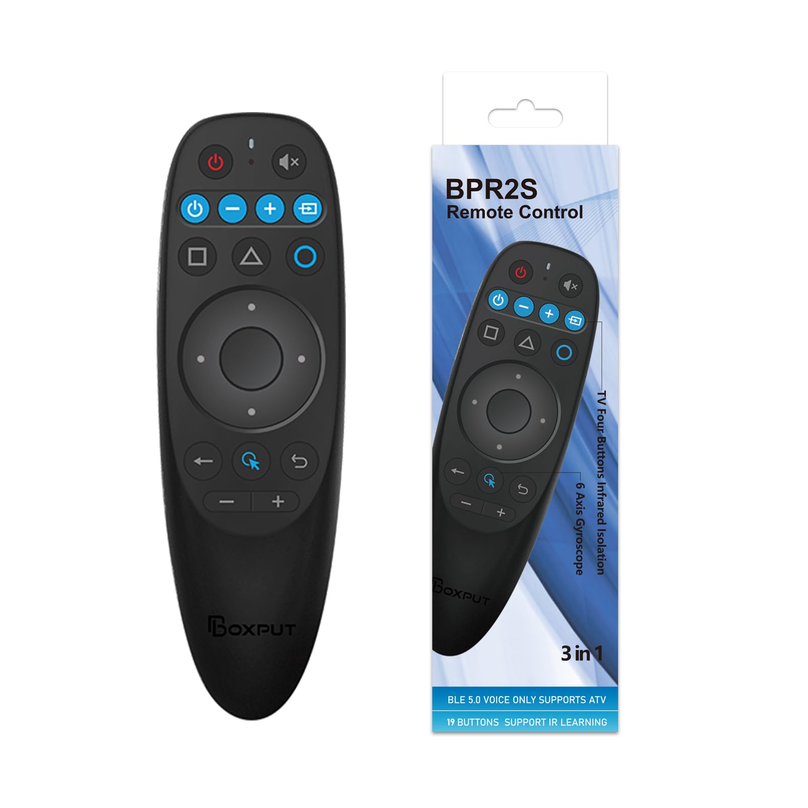 BOXPUT BPR2S Air Mouse Remote Control, BT Voice Remote Control, with 6-Axis Gyroscope, Supports Full Buttons Infrared Learning, Suitable for PC/Android TV Boxes/TV Sticks/Set-Top Boxes/Smart Projects