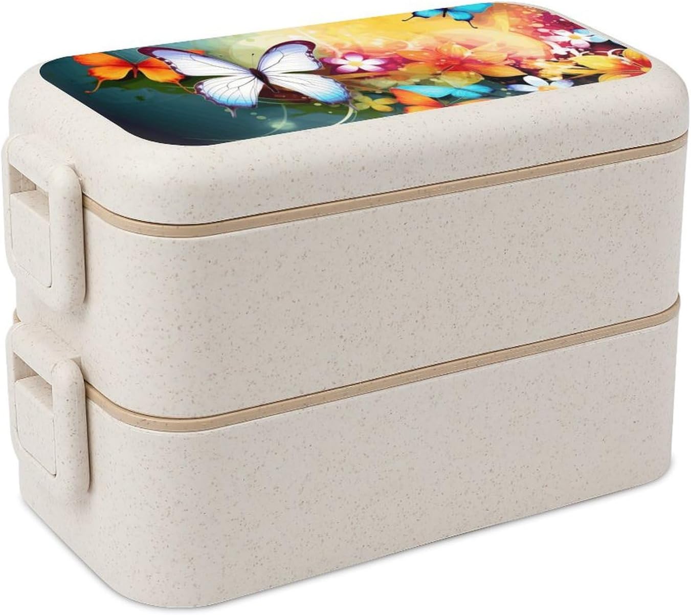Bento Box,print Bento Boxes, Colorful with Butterfly All-in-One Stackable Lunch Box Spoon And Fork Set for Dining Out, Work, Picnic, style