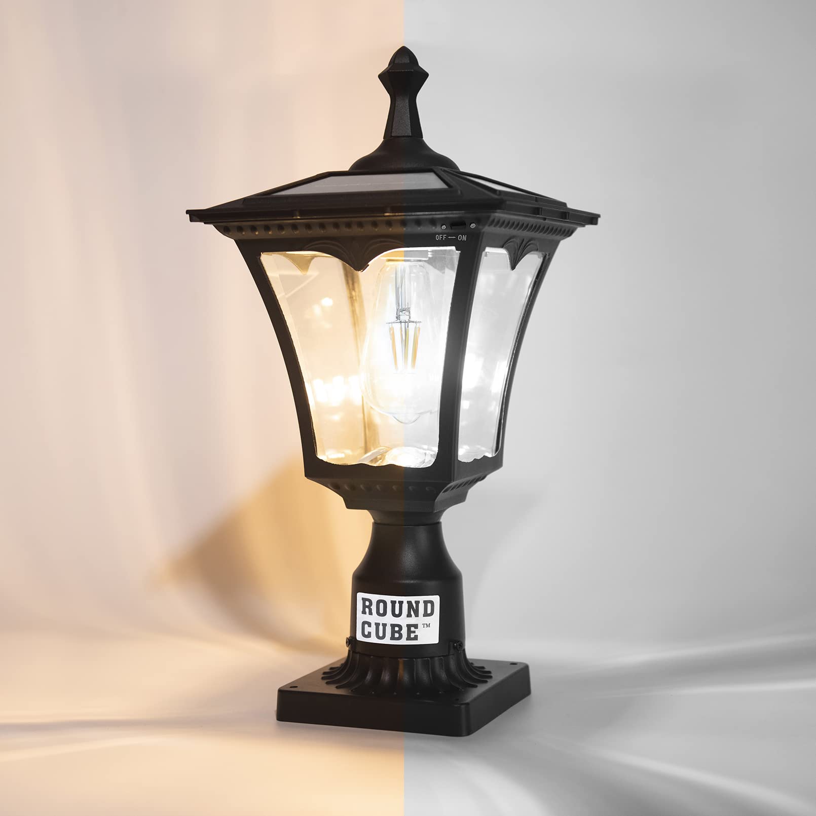 Photo 1 of Round Cube Solar Lamp Post Light Heavy Duty Cast Aluminum Solar Post Light Outdoor Waterproof 300 Lumen Outside Pole Lights for Garden Pillar Lights for Gateway