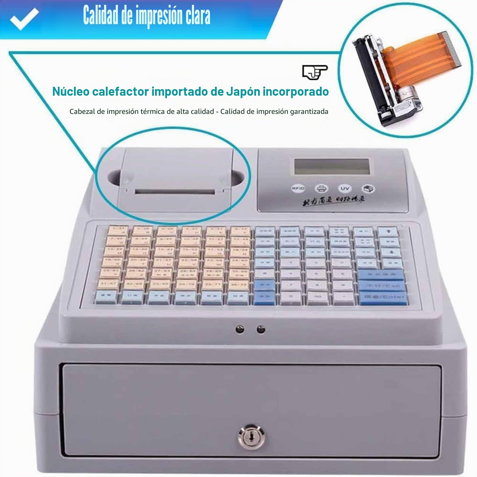 PixCy Registro de Efectivo electrónico con Pantalla LED Digital orientada al Cliente, 81 Teclas recaudadas de Llaves, 8 Caja registradora Comercial LED Digital para Negocios/Restaurante/Tienda