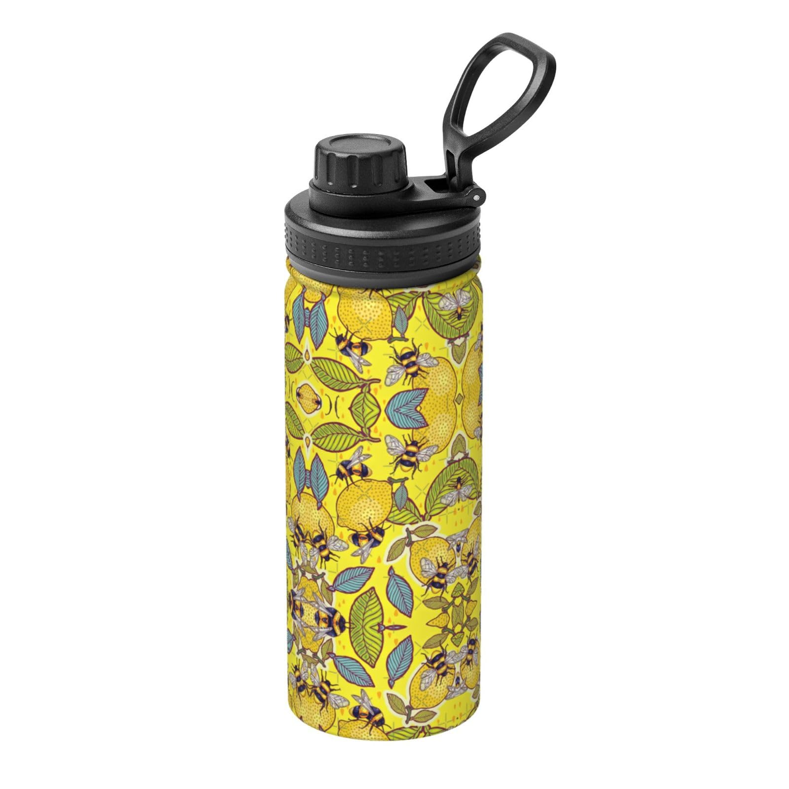 Kfjghhl Insulated Stainless Yellow Lemon And Bee Steel Water Bottle For Sport Gym Travel Leak Camping Hiking Hydration