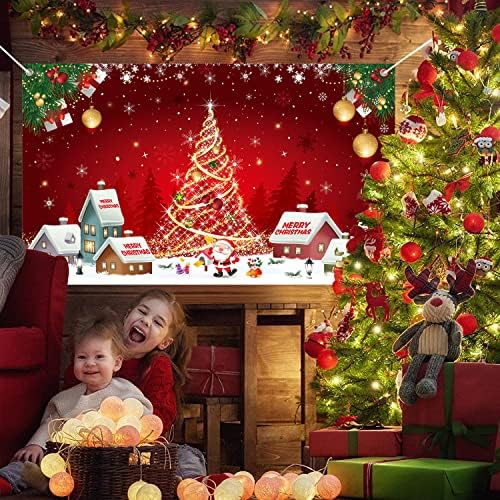 Large Christmas Backdrop Banner, Red Merry Christmas Banner Christmas Party Decorations, Christmas Fabric Banner for Christmas Indoor Outdoor Wall Decoration, Xmas Background Decoration(72.8 * 43.3)