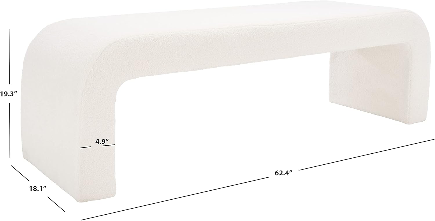 SAFAVIEH Couture Collection Caralynn Mid-Century Modern White Faux Lamb's Wool Bench (Fully Assembled)