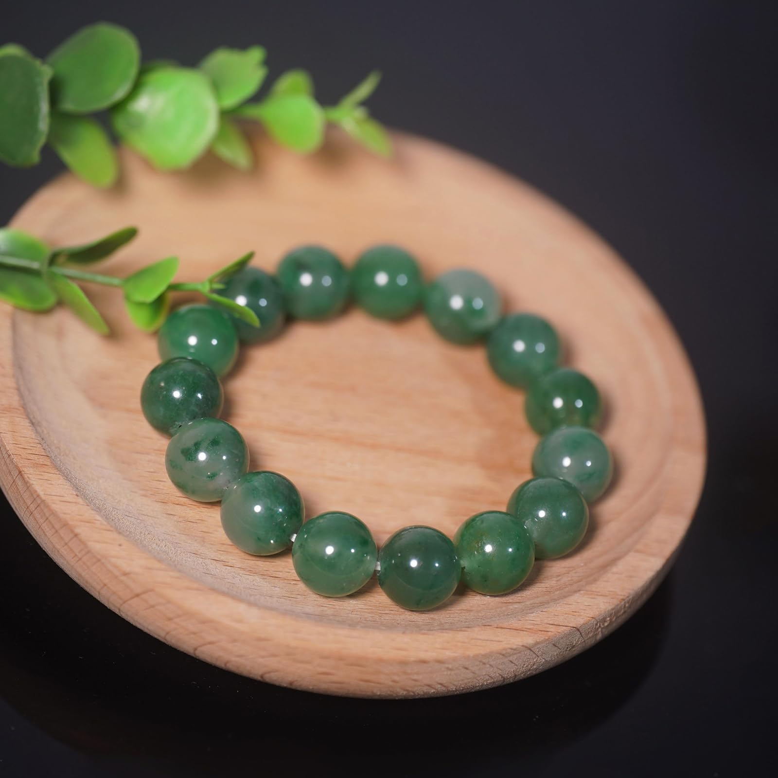 Bracciale unisex con perle grandi di giada verde africana naturale da 13 mm | Bracciale elastico a filo singolo "Fiore fluttuante" effetto ghiaccio traslucido – Bracciale energetico con pietre dure