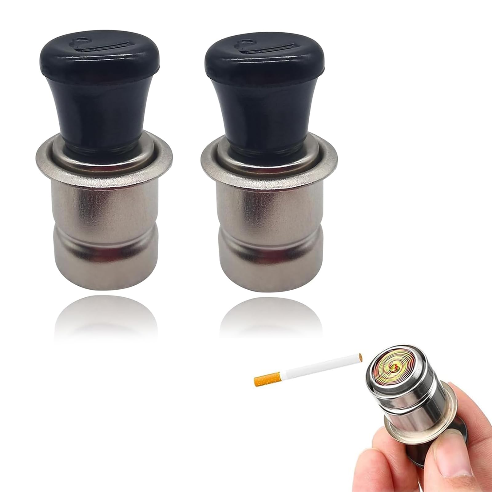 Pack-2 Car 12V Cigarette Lighter, 1.81" x 0.82" Cylindrical Fast Heating Ignition Safety Socket, Durable Metal Structure + Heat-insulating Ceramic Ring, Universal for Cars (Black & Silver)