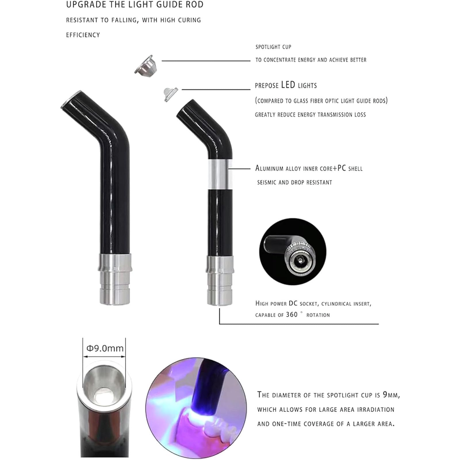 Lumière de gemme de dent, Machine de polymérisation UV de LED orale,Kit de gemme de dent, Lampe à LED, Ont des Modes de clignotement forts progressivement forts