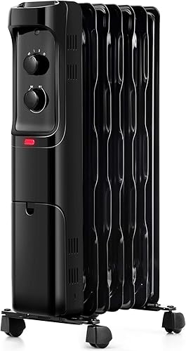 S AFSTAR Calentador de radiador de 1500 W, calentador eléctrico portátil lleno de aceite con 3 modos, termostato, protección contra S AFSTAR Calentador de radiador de 1500 W, calentador eléctrico portátil lleno de aceite con 3 modos, termostato, protección contra