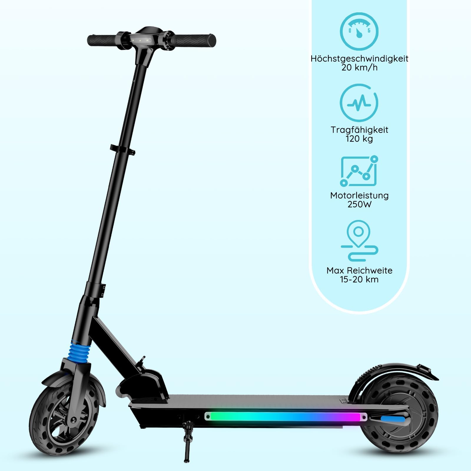 Trottinette électrique pour enfants de 8 à 16 ans, affichage LED, pliable et réglable en hauteur, portée maximale 20 KM, max. 20 km/h, cadeau pour enfants et adolescents sans ABE