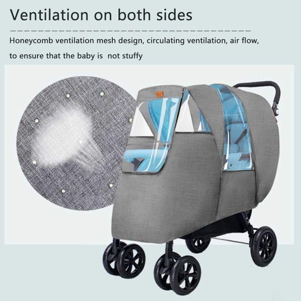 Habillage Pluie pour Poussette Double, Imperméable Durable avec Ventilation Capote de Pluie Universelle pour Chariots et sœursGray