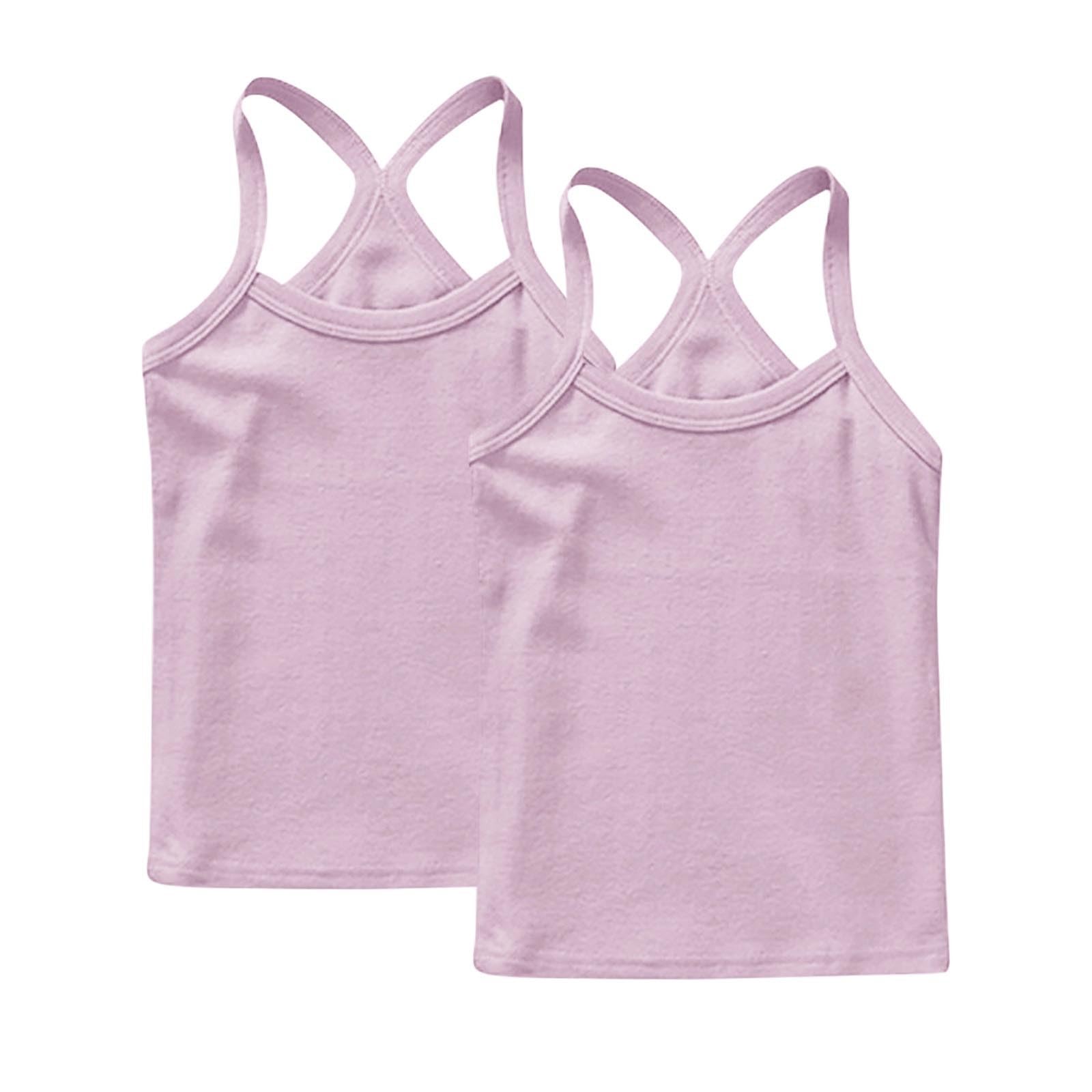 Lot de 2 débardeurs sans manches à bretelles spaghetti pour fille - Coupe ajustée - En coton - Performance active - Confortable - Doux - Pour l'école, la gym, le sport, la course à pied, le cyclisme