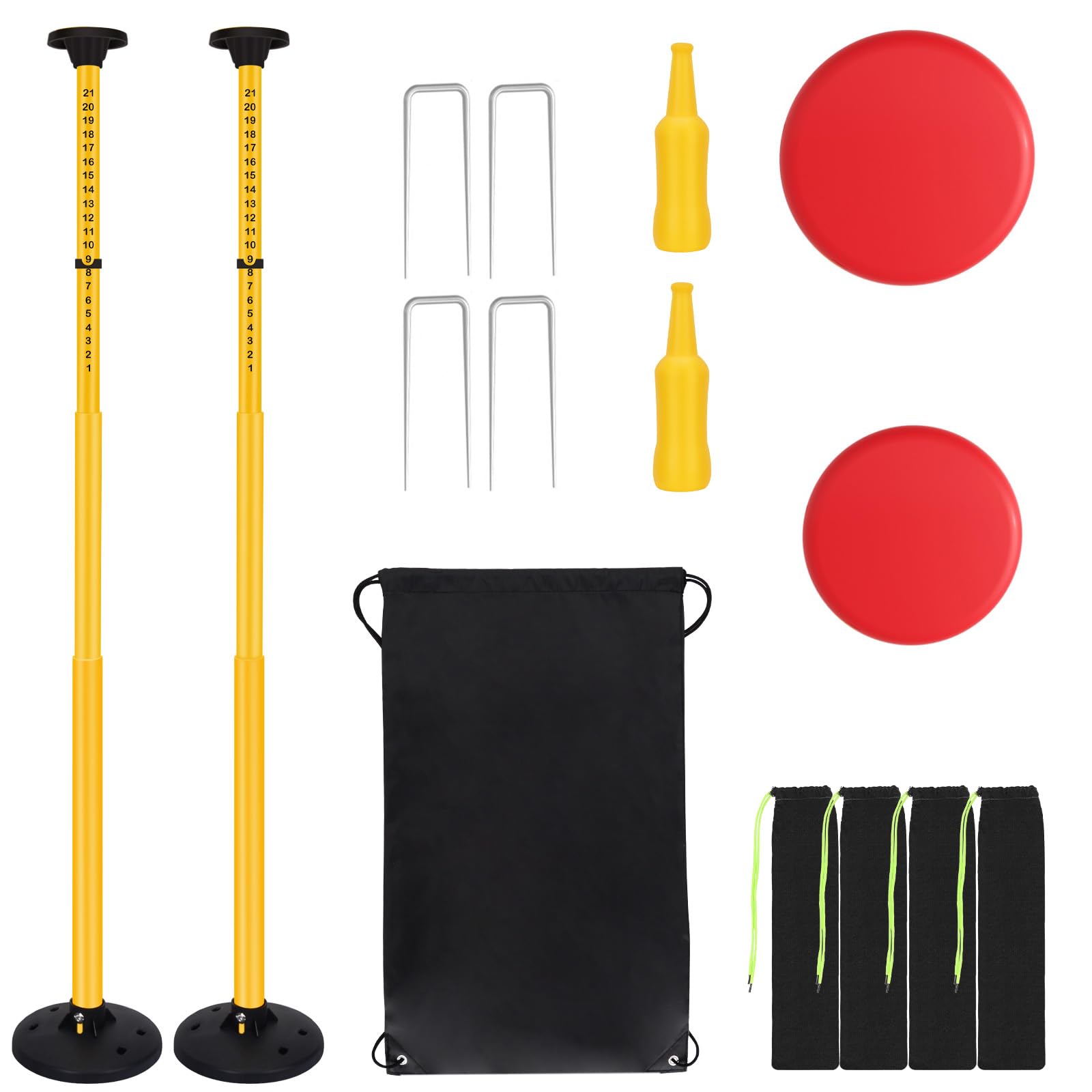 Teamaze Flying Disc Game Set,Height Adjustable Disc Toss Game with Bottle,Score Tracker,Bottle Bash Game Set Bottle Drop Yard Games for Family Adult & Kid Outdoor Yard Lawn Beach