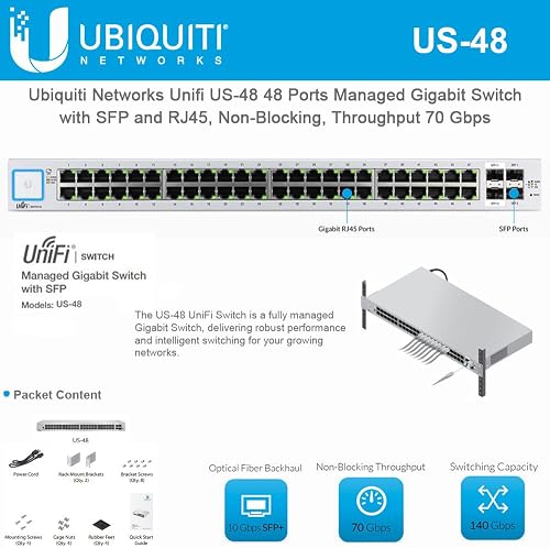 UBNT Ubiquiti Network Unifi US-48 48 Ports Managed Gigabit Switch with SFP and RJ45, Non-Blocking, Throughput 70 Gbps