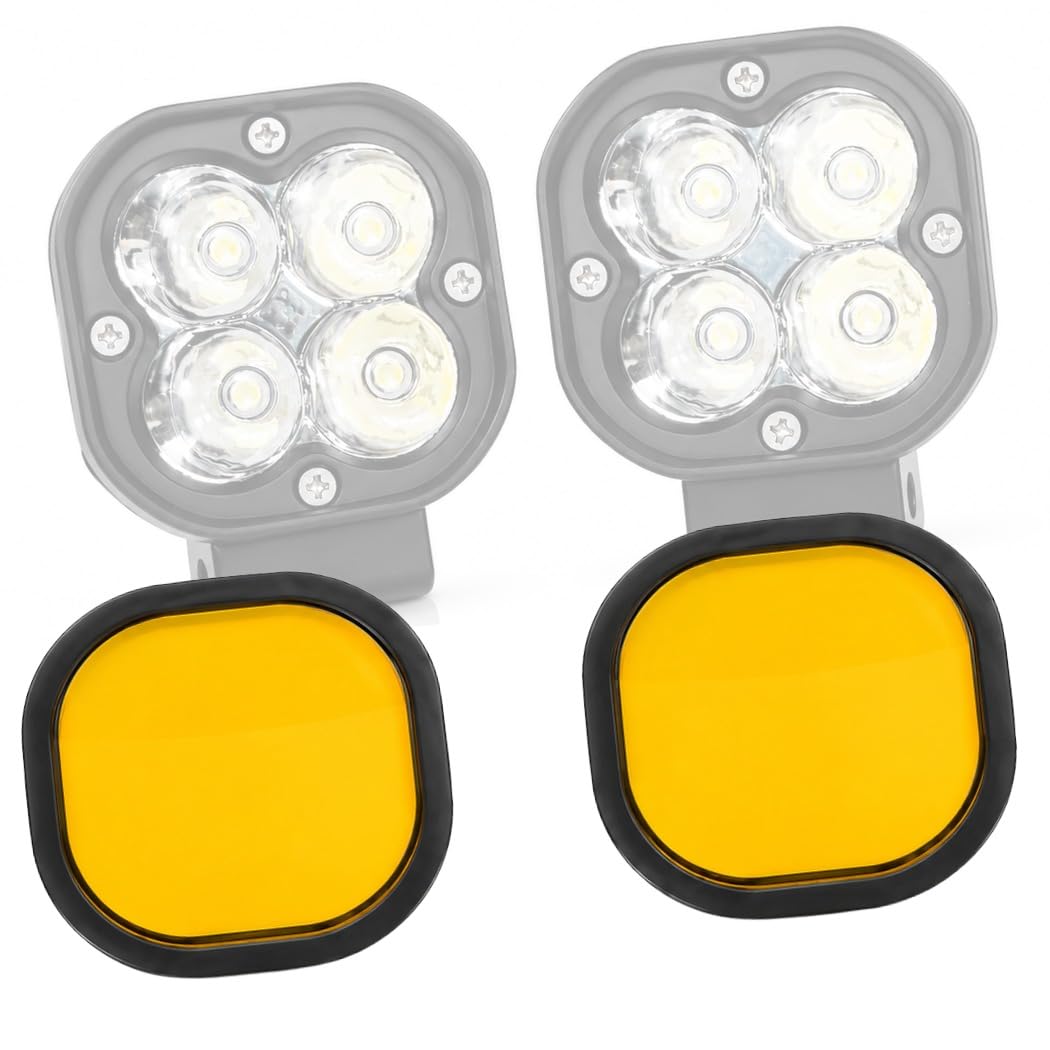 H-JG 4X4 Mini LED Square Auxiliary Fog Lamp Yellow Cover with Premium Acrylic Yellow Lens, Durable Plastic & Rubber Border, Easy Fit Protective, Black-image-42