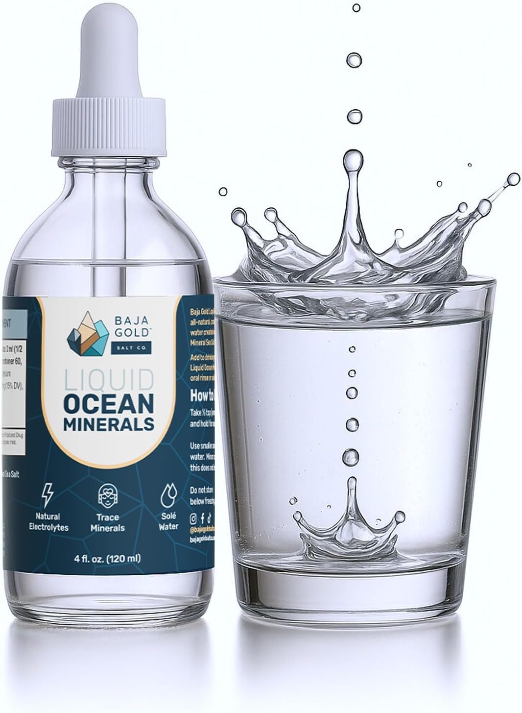 Baja Gold Liquid Ocean Trace Mineral Drops - Ionic Electrolyte Drops for Drinking Water & Food Flavor Enhancement - Mineral-Rich Saline Solution & Oral Cleanse - 4 fl oz, 30-Day Supply