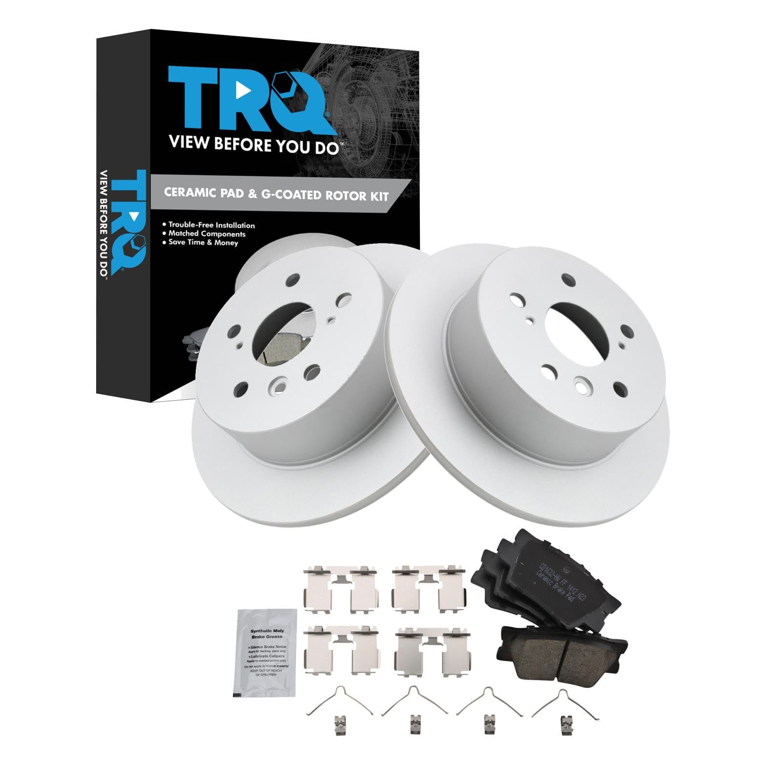 TRQ Rear Brake Pad and Rotor Set Ceramic G Coated Rotors Compatible with 2007-2012 Lexus ES350 2008-2012 Toyota Avalon 2007-2011 Camry