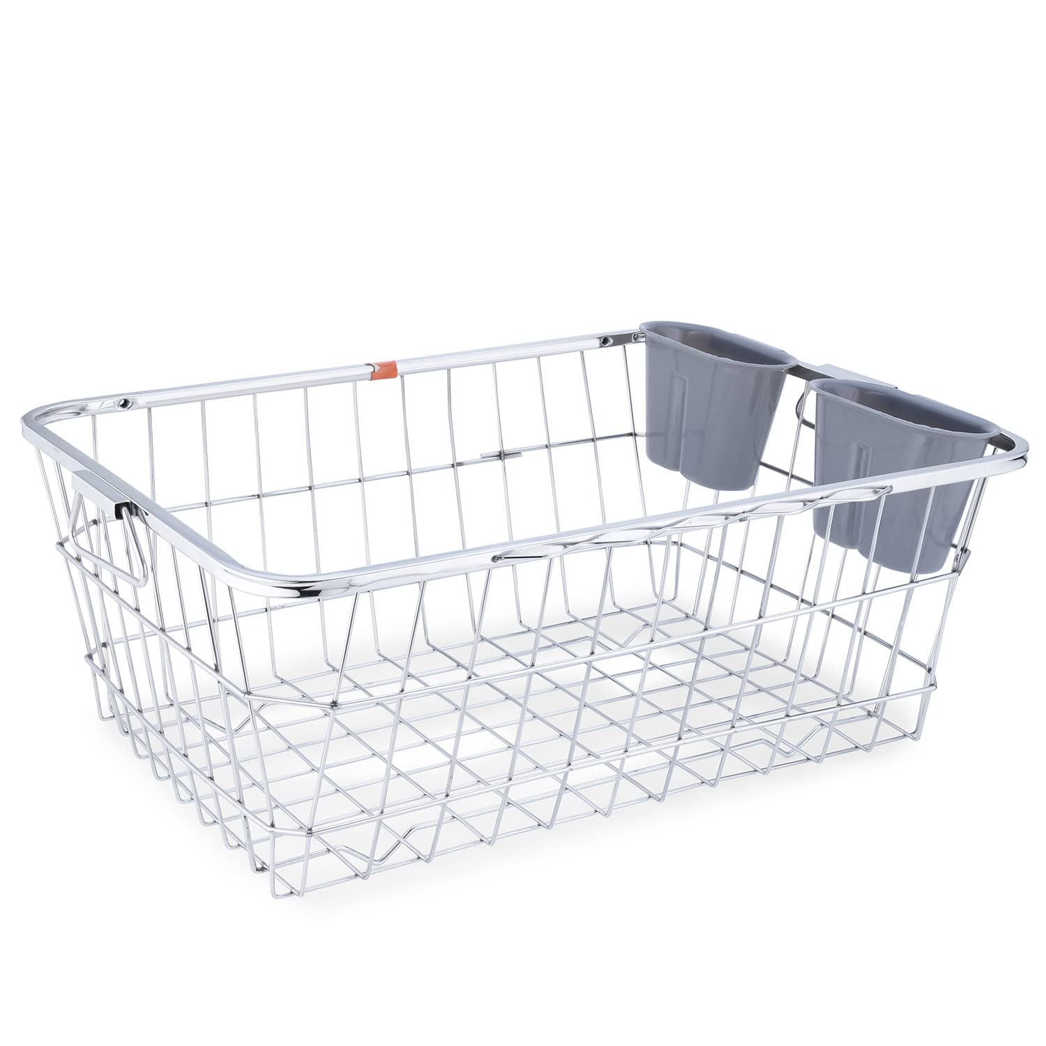 LiMETRO STEEL Stainless Steel Dish Drainer | After Wash Utensils Basket (Dish Rack with 2 Spoon Holders)