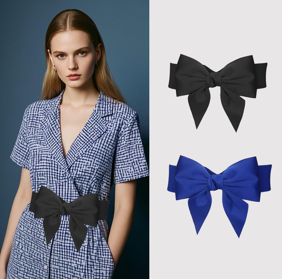 COTIM COYIN Women Elastic Belts Stretchy Leather Waistband Wide Stretch Dress Belt with Bow Tie Interlock Buckle3