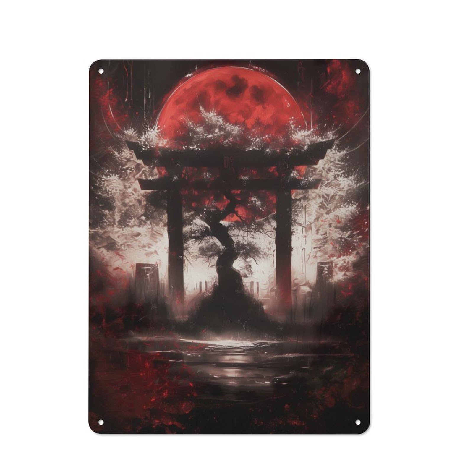 Junmoney Tree Of Life Torii Gate Rustic Metal Plaque 40X30cm For Hobby Room Or Studio, For Vintage Wall Decor Fans, For Garage And Workshop Walls
