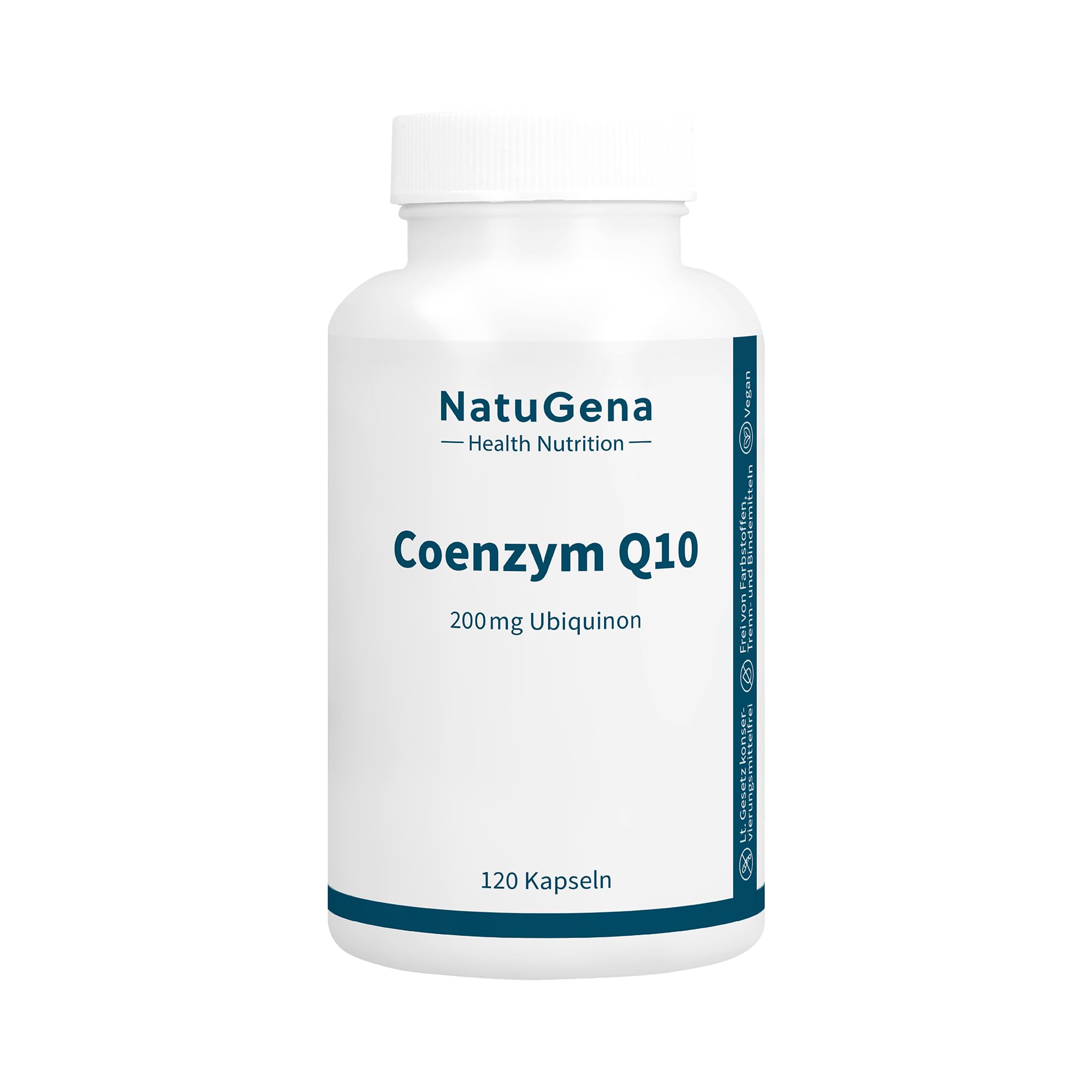 NatuGena Coenzym Q10 hochdosiert - 200 mg Coenzym Q10 pro Tagesdosis, Q10 in Form von stabilen Ubiquinon aus natrülicher Fermentierung, Laktose- und glutenfrei, vegan, 120 Kapseln (120 Tage-Packung)