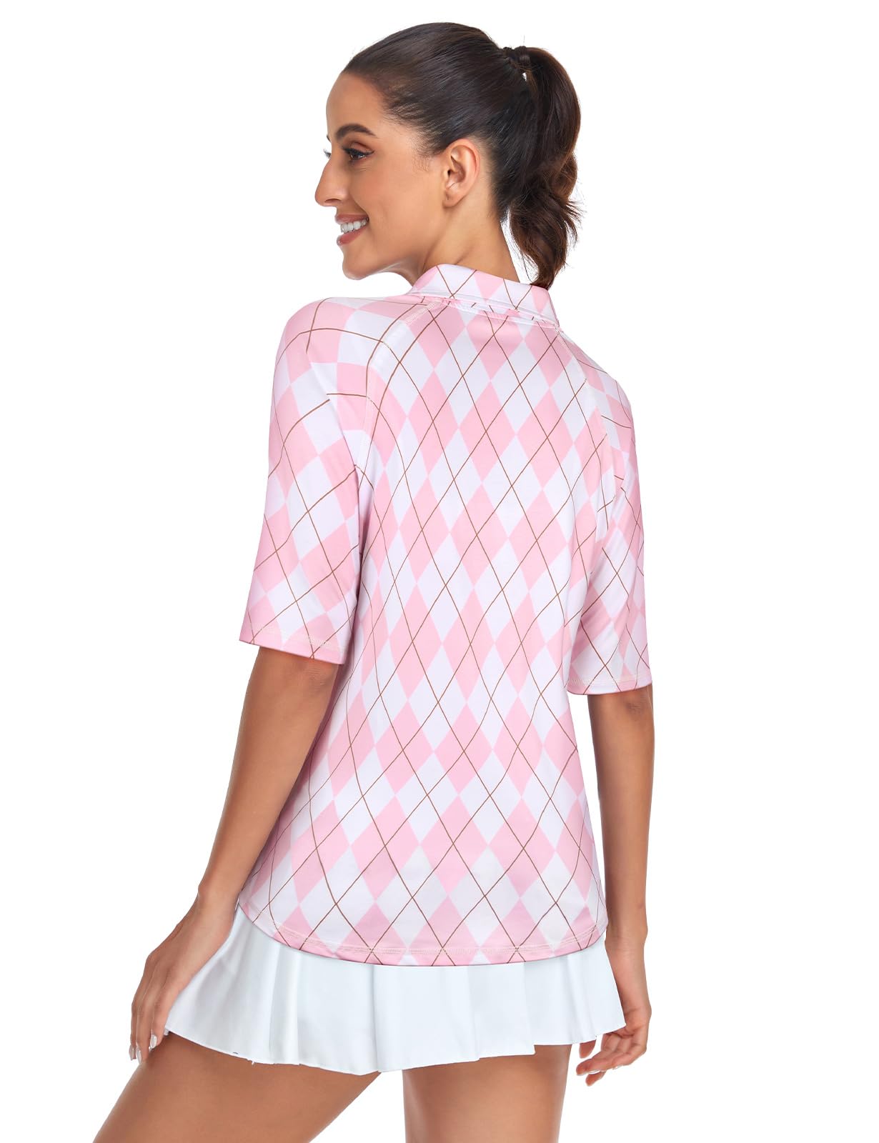 Misyula Damen-Golf-Shirt, schnelltrocknend, halbe Ärmel, Viertelreißverschluss, Poloshirt, Workout-Top, Tennis-Shirt, M-3XL