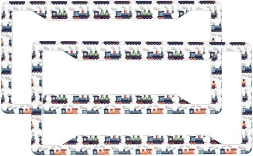 2 Pcs Car License Plate Frames for Women Men - Vintage Steam Train 1 Print Aluminum Solid License Plate Cover for Car Accessories for Women Men with
