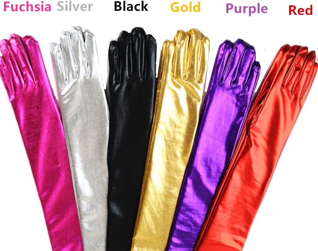DreamHigh Women's 17" Long Metalic Satin Cosplay Finger Gloves - Image 7