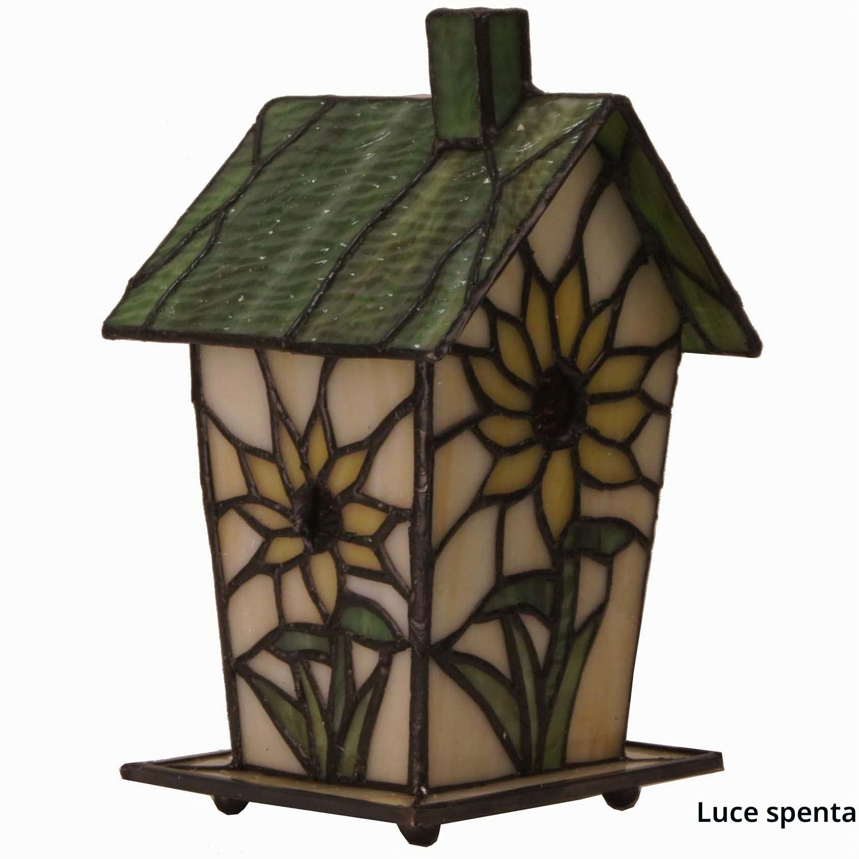 Bieye L30781 Lampada da tavolo a forma di casetta per uccelli in vetro colorato in stile Tiffany per l'arredamento della casa (altezza 7 pollici, girasole)