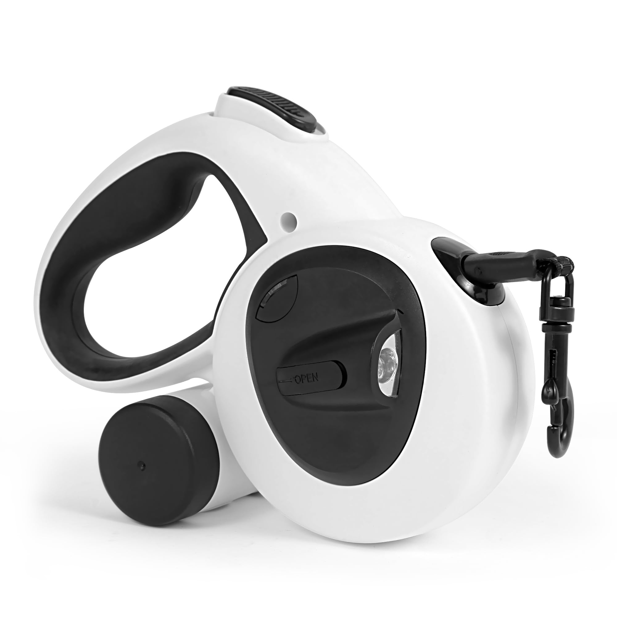 Laisse rétractable 4 en 1 pour chien de 5 m de long avec lumière LED et support pour sac à déjections canines pour chiens de petite, moyenne et grande taille (max 110 kg)