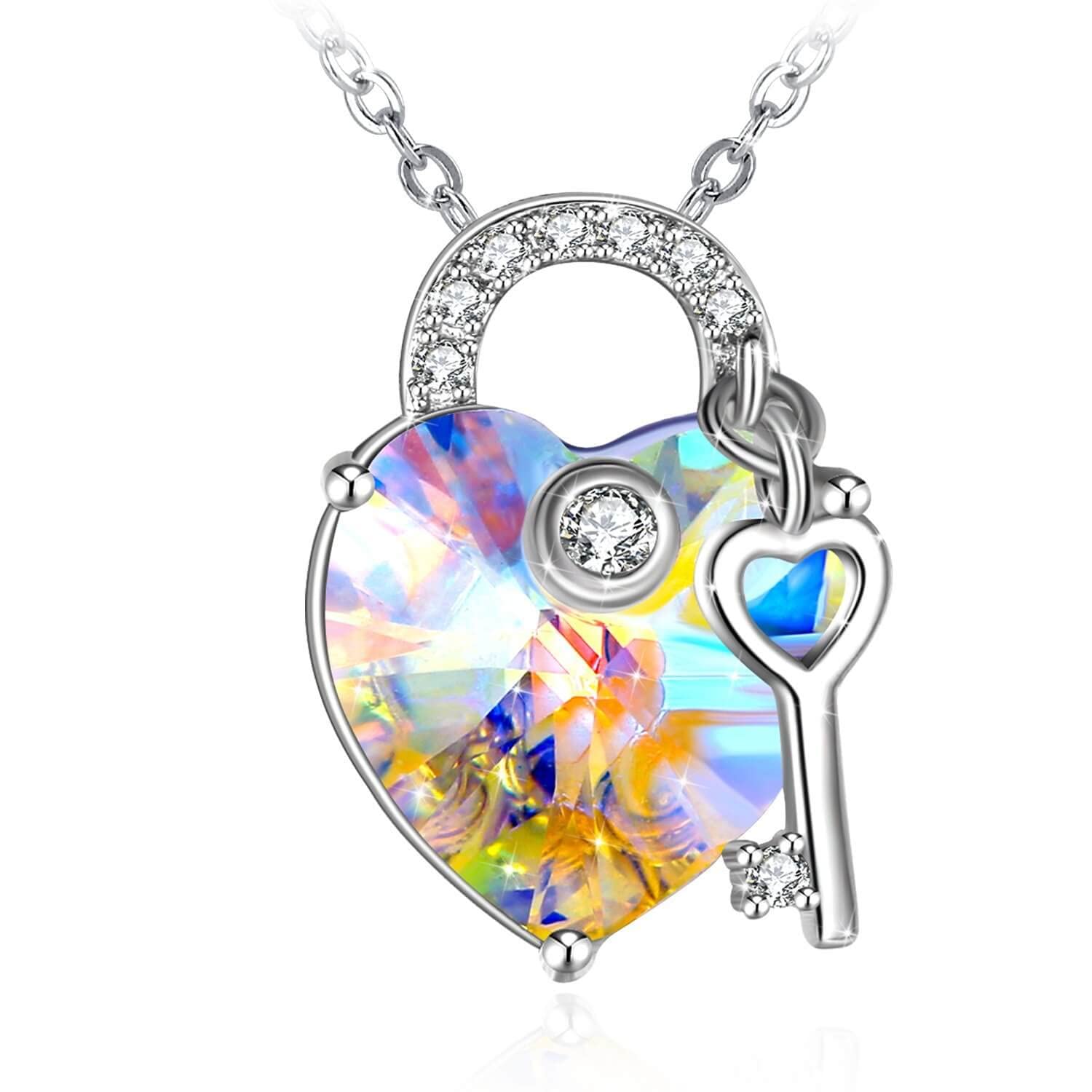 JRosee Swarovski Elements Crystal 925 Sterling Silver Key to Your Heart Pendant Necklace Fashion Women Jewelry for Girls Gift