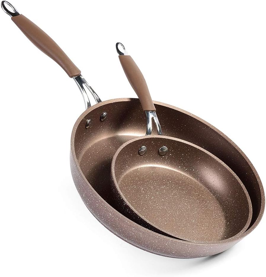 MOKIKA Nonstick Frying Pan with Lid, Best Nonstick Omelette Skillet, Stone Coating Cooking Pan, Dishwasher Safe, Induction Compatible (9.5inch): Home & Kitchen