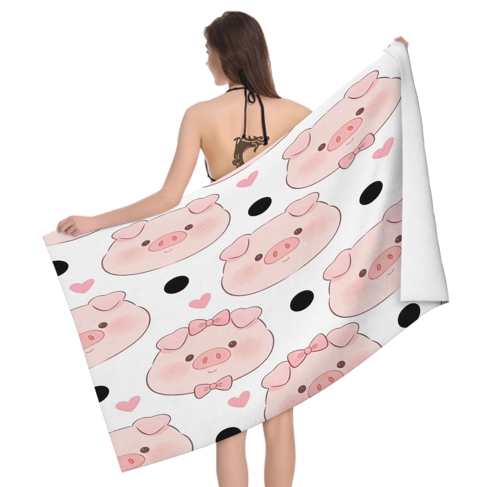 Leichong 3D Cartoon Pig Beach Towel Large Microfiber Soft Quick Dry for Adults, Children Teenagers Bath Towel Lightweight Soft Absorbent for Travel Swimming Pool Sports, 180 x 90 cm