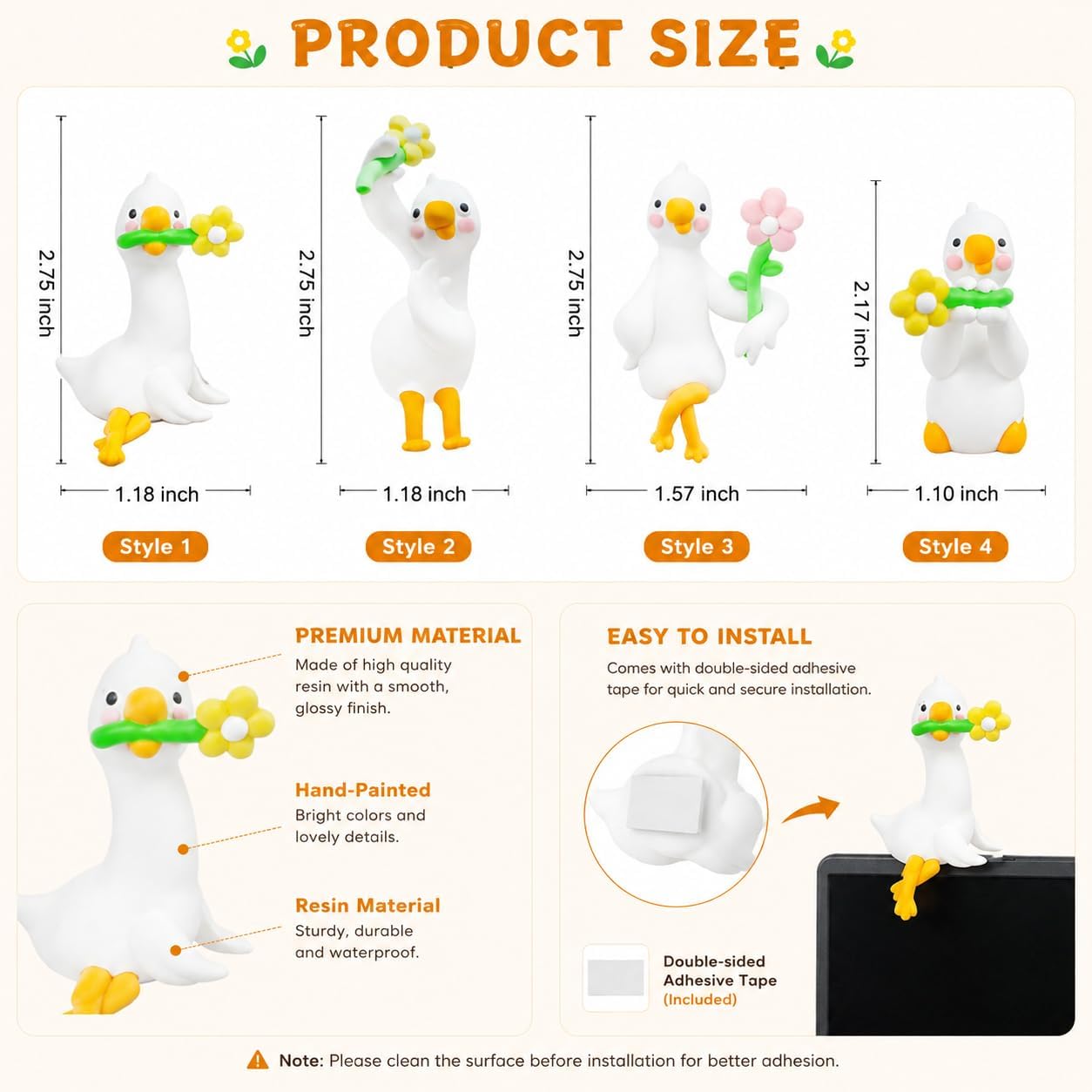 Sokfone Desk Goose Mini Set for Computer Monitor Decor, Cute Desk Decor with 4 Poses, Resin Goose Figurines with Adhesive, Funny Office Accessories for Workspace, Shelf & Frame image 4