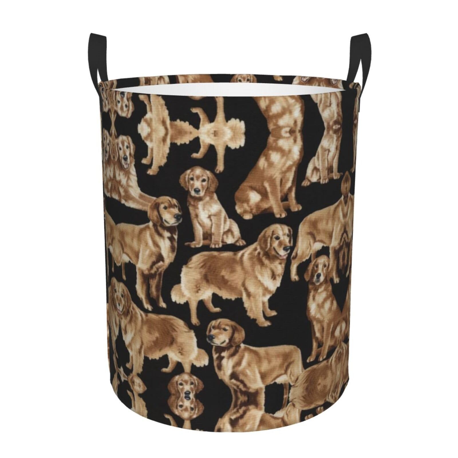 M Collapsible Round Golden Retrievers Print Laundry Hamper