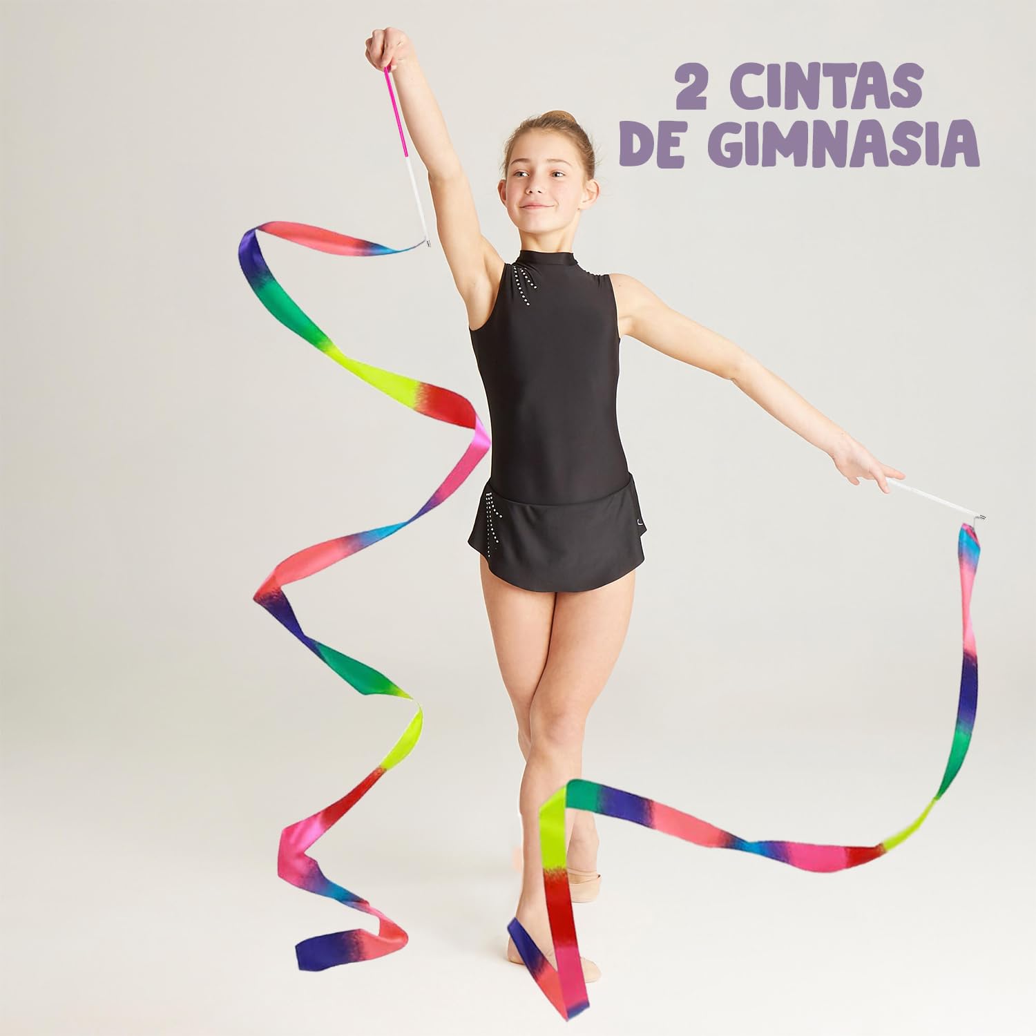 Cintas de Gimnasia Multicolores 2 Metros para Danza, Gimnasia Rítmica, Circo, Ejercicios de Suelo, Competición