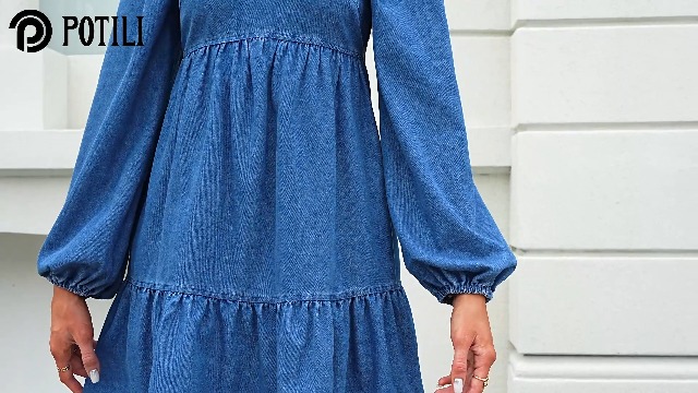 POTILI Denim Dress for Women Puff Short Sleeve Jean Dresses Sweetheart Neck  Denim Mini Dress at Amazon Women's Clothing store