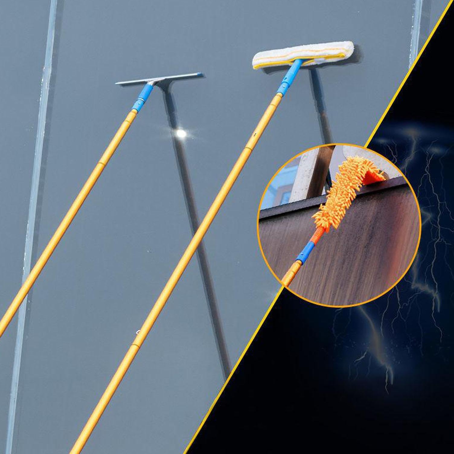 Cepillo de poste de 4 m para limpieza del hogar, limpiador de ventanas y paredes de alto alcance, herramienta de limpieza extensible para exteriores, perfecto para mantenimiento de gran altura
