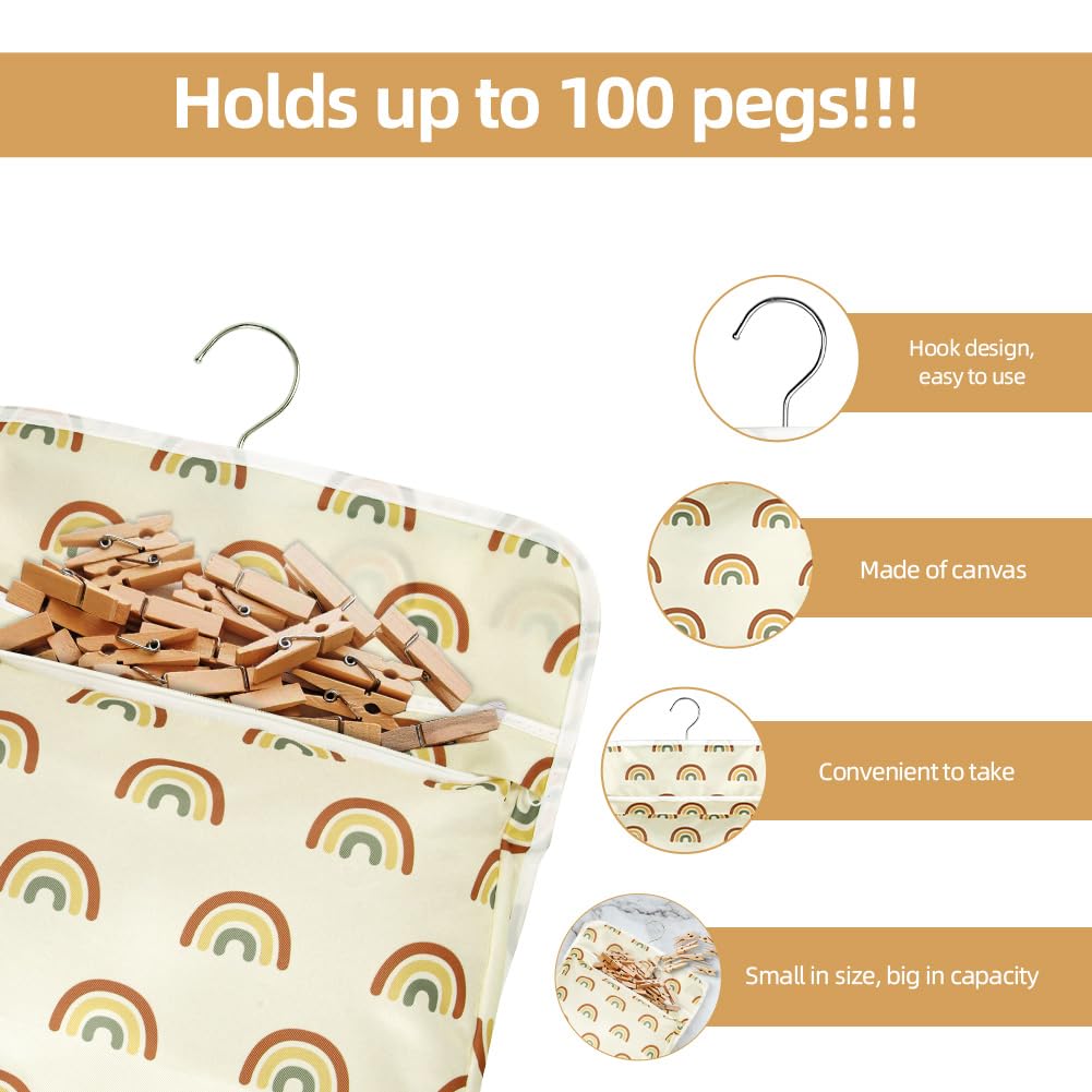 Vicloon Peg Bag, Clothes Pegs Bag with Hook, Easy Hanging Hook, Storage, High Capacity (Rainbow), Light Yellow, 30 cm x 26 cm - Image 4