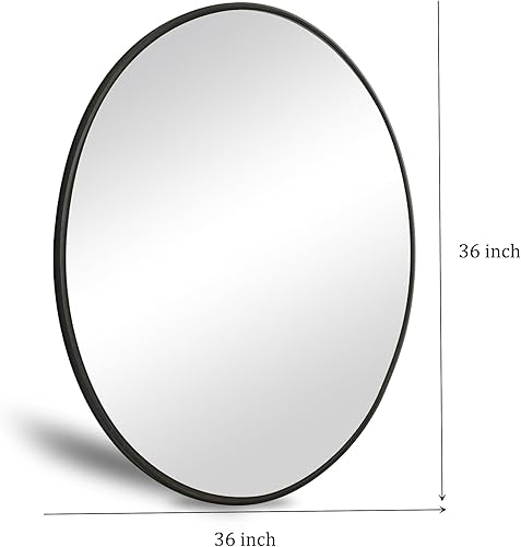 Miniatura 5 de Espejo redondo de pared de 36 pulgadas, espejos circulares grandes con marco de madera negra para baño, entrada, comedor y sala de estar, espejo